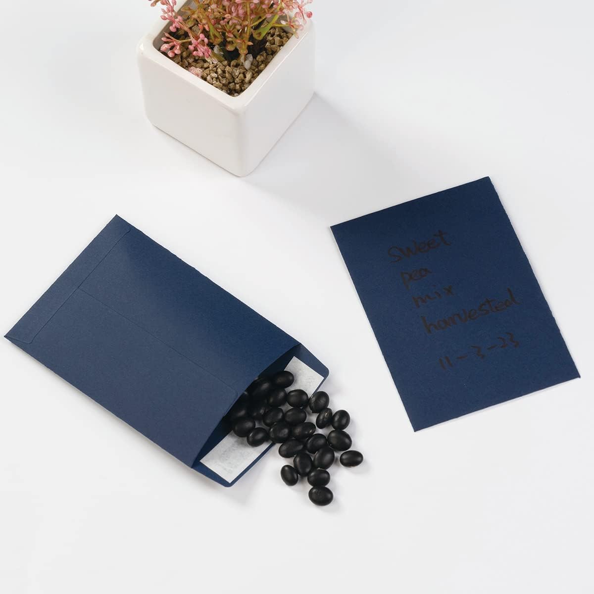 100 Pack Seed Envelopes Self-Adhesive Small Coin Envelopes Seed Storage Packets for Garden, Office or Wedding Gift (Navy Blue, 3 1/4 ×4 1/2 inches)