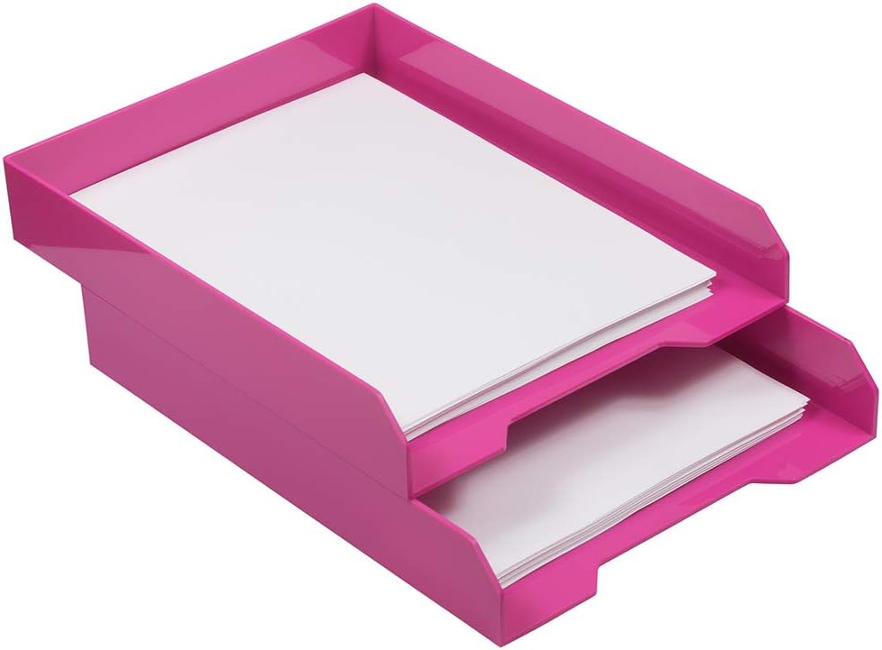 JAM PAPER Stackable Paper Trays - Pink - Desktop Document, Letter, & File Organizer Tray - 2/Pack