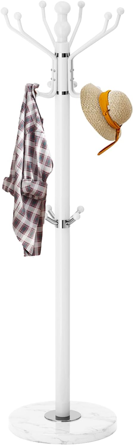 Modern Coat Rack with Natural Marble Base, Metal Freestanding Coat Racks with 16 Hooks, Heavy Duty Coat Rack Stand, Standing Coat Hall Tree Hanger Holder Stand for Entryway,Office