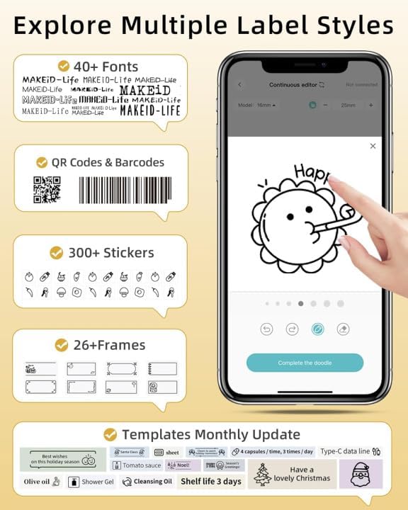 Makeid L1 HD Label Maker Machine with Tape - Portable & Rechargeable Label Makers Compatible with 9 12 16mm Waterproof Tape - Mini Bluetooth Labeler for Organizing Office Home School - 300DPI