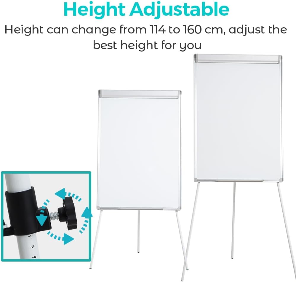 40"x28" Magnetic Dry Erase Board Easel Stand - Adjustable Height Tripod Whiteboard | Includes Flipchart Pad, 6 Magnets & Eraser | Portable Presentation Board for Office, School,White Frame