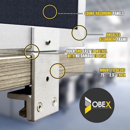 OBEX Acoustic Mounted Screen Privacy Panel Table Top Separator, Sound Blocking Desk Divider (Slate, 18" X 66")