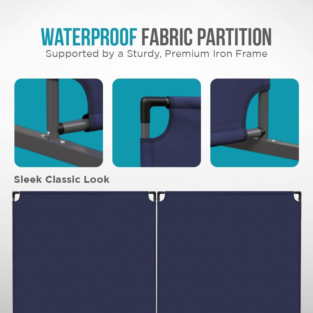 Steel-AID 50-inch Rolling Privacy Room Divider - Freestanding Office Wall Partition with Non See-Through Blackout Screen - Sturdy & Durable Iron Frame - Rolling Wheels - Black, White, Gray & Blue