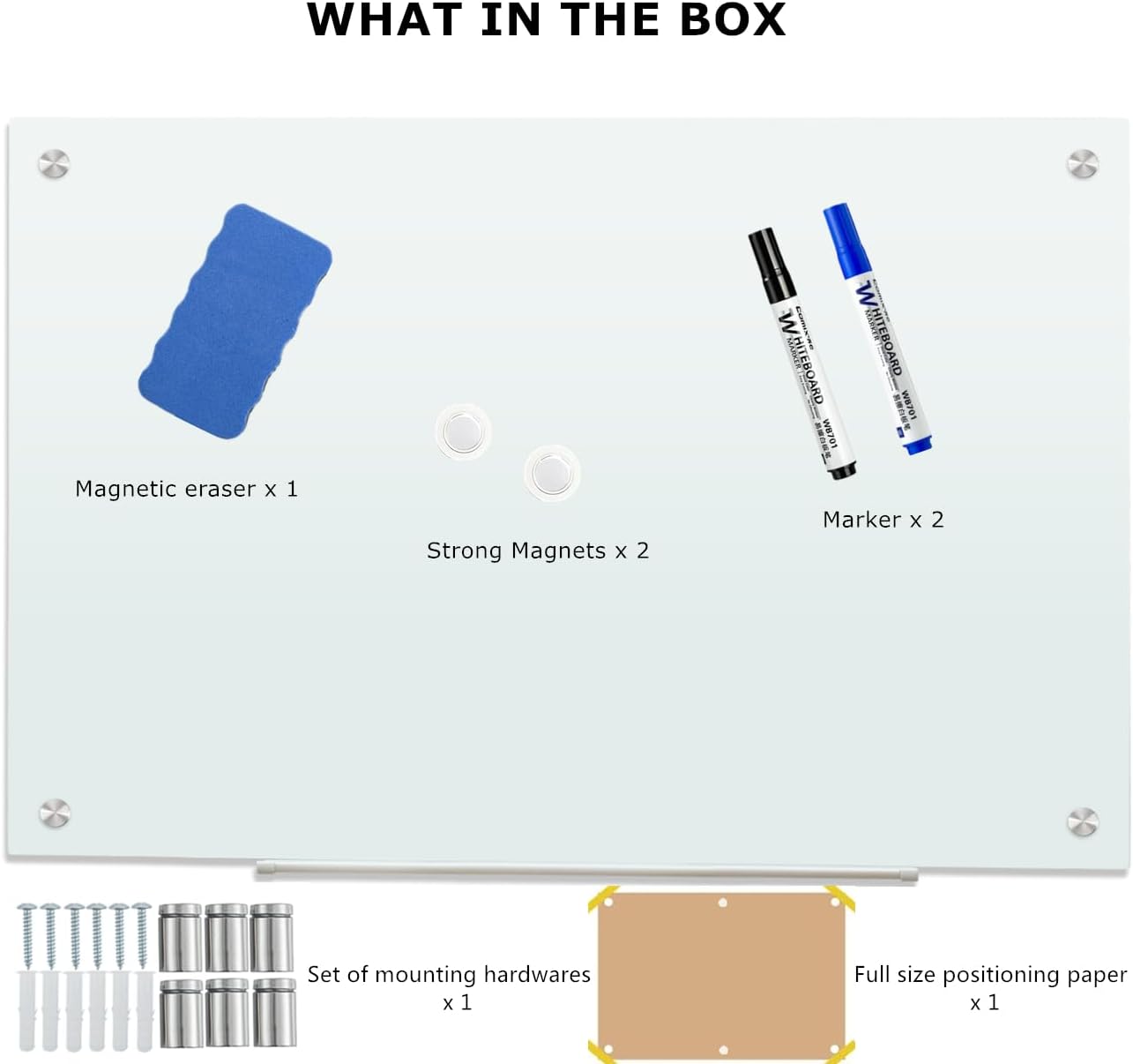 Glass Whiteboard 6'x 4', Magnetic Dry Erase Board, Large Framless Glass White Board for Wall Office School Home