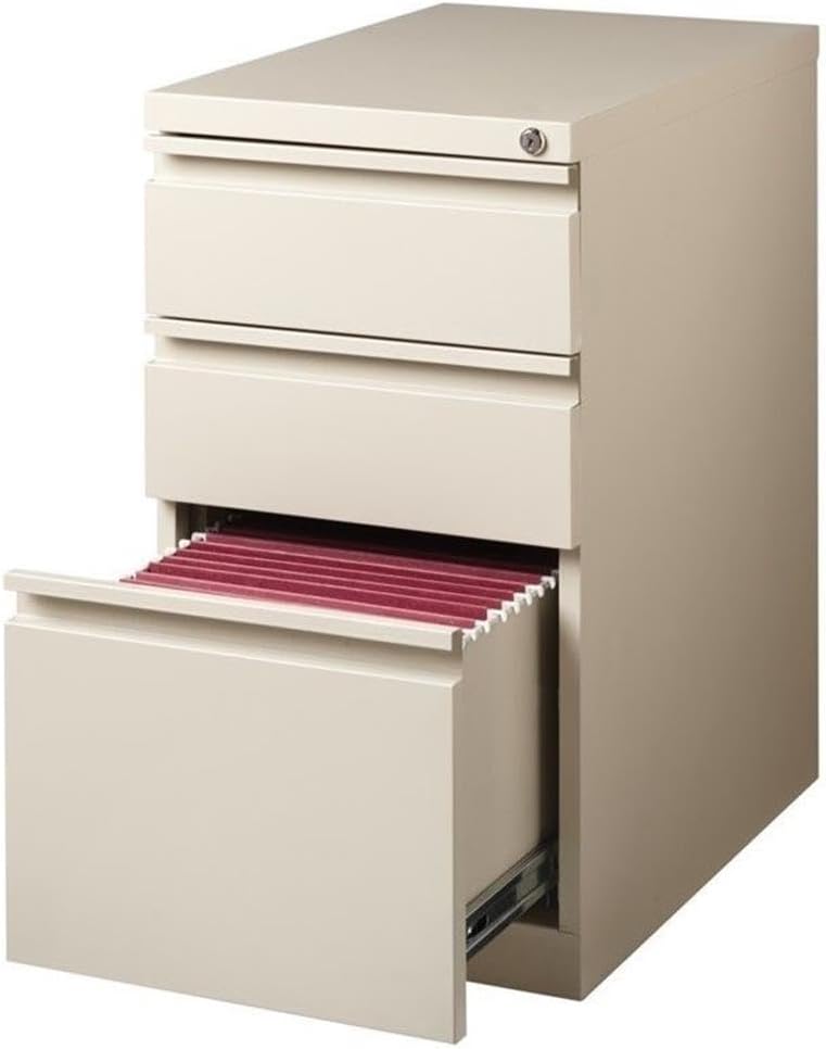 Scranton & Co 20" 3-Drawer Modern Metal Mobile Pedestal File Cabinet in Beige