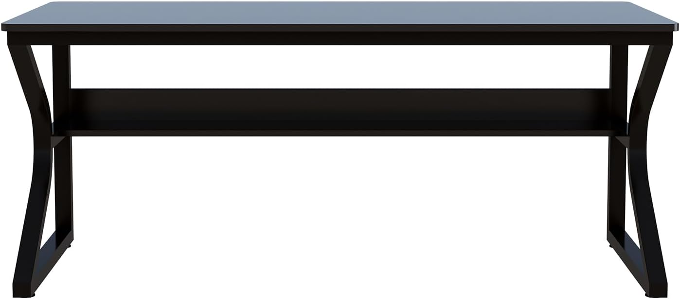 Extra Long Desk with Bookshelf - 63" Double Long Writing Table for 2-Person Workstation, Modern Study Work Computer Desk for Home and Office, Black