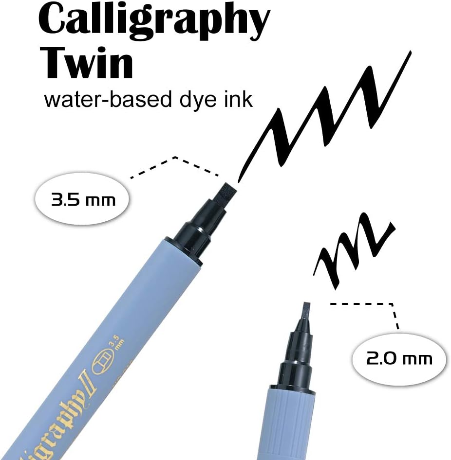 Kuretake ZIG Calligraphy Marker Pens, 24 Colors set, 2mm & 3.5mm Dual Tip Markers, for Writing & Hand Lettering, for Professional, Beginner, Water-based dye ink, Made in Japan