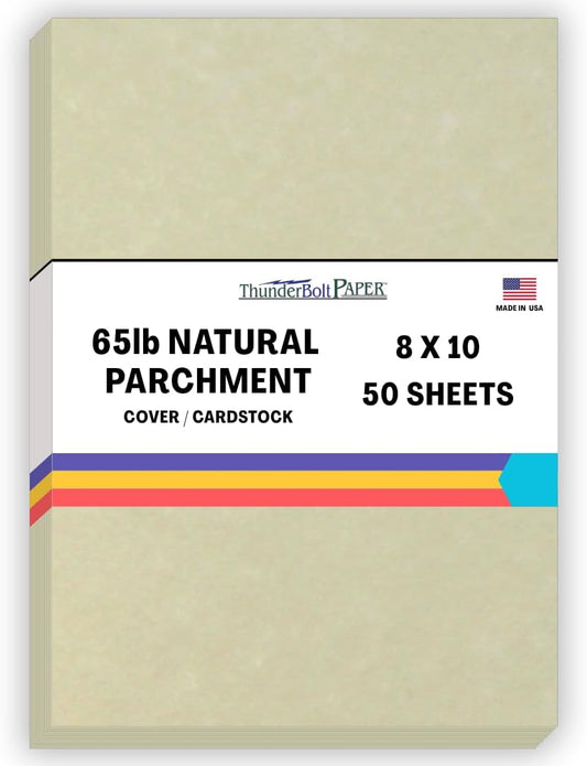 50 Natural Parchment 65lb Cover Paper Sheets 8" X 10" (8X10 Inches) Photo|Picture-Frame Size - Printable Old Parchment Semblance Through The Processing of The Pulp