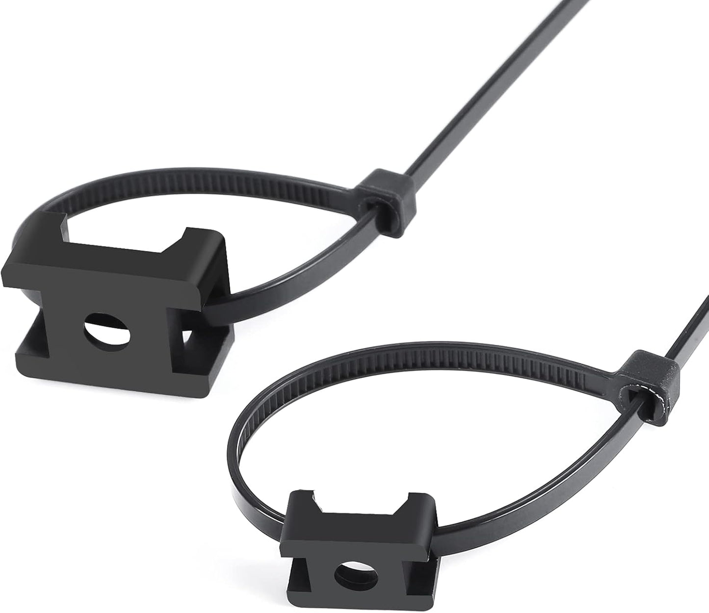 100 Pcs Cable Zip Tie Saddle Type Mounts Base with 8" Cable Ties Tapping Screw, Wire Cable Clips Organizer Holders Clamps Black