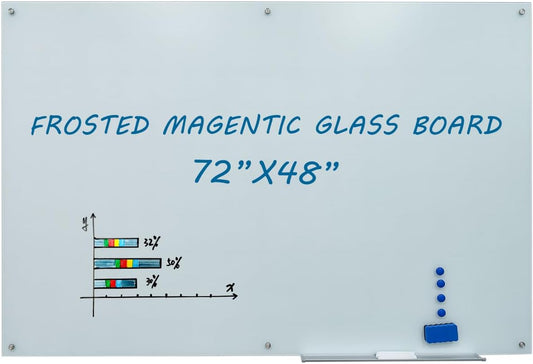 Magnetic Frosted Glass Whiteboard 48"x72" Glass Dry Erase Board 48"x72" Wall Mounted Frameless White Glassboard for Office School Home Shop