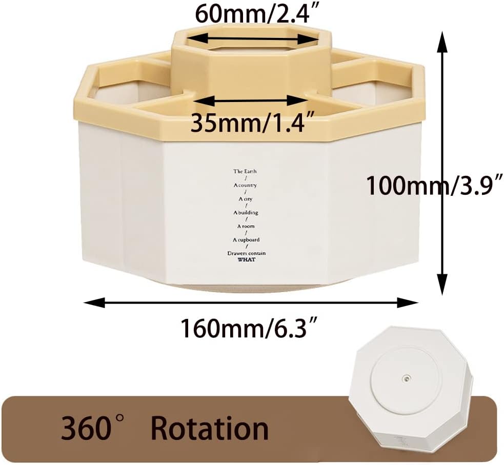 Desk Organizer, 360-Degree Rotating Multi-Functional Pen Holder, 5 Compartments Desktop Stationary Organizer, Home Office Art Supply Storage Box Caddy (White+Yellow)