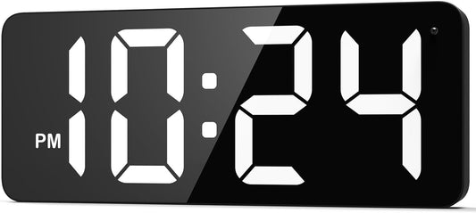 LED Digital Wall Clock with Large Display, Big Digits, Auto-Dimming, 12/24Hr Format, Modern Electric Small Silent Wall Clock for Living Room, Bedroom, Classroom, Farmhouse, Kitchen, Office - White