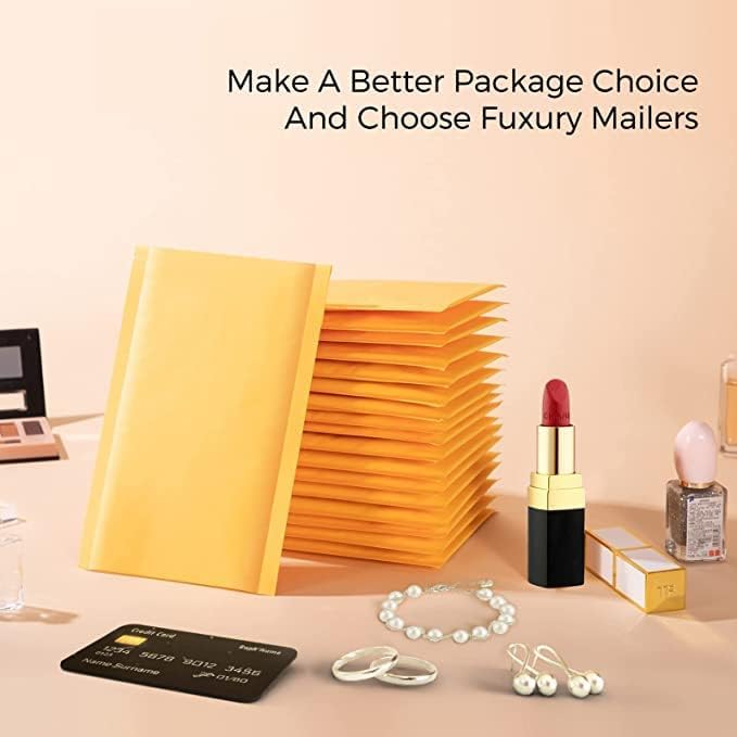 Fuxury Kraft Bubble Mailers 4x8" 500Pack Eco-Friendly Padded Envelopes Thick Bubble Envelopes Usable Size 4x7" Waterproof Cushioned Padded Mailers Packaging for Small Business #000 Yellow
