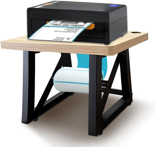 Label Holder for Thermal Printer,Sticker Rolls and Fan-fold Dispenser Holder,Wooden Label Holder for Shipping Label Printer,Office Accessories for Home,Small Business,Warehouse (Log Color)