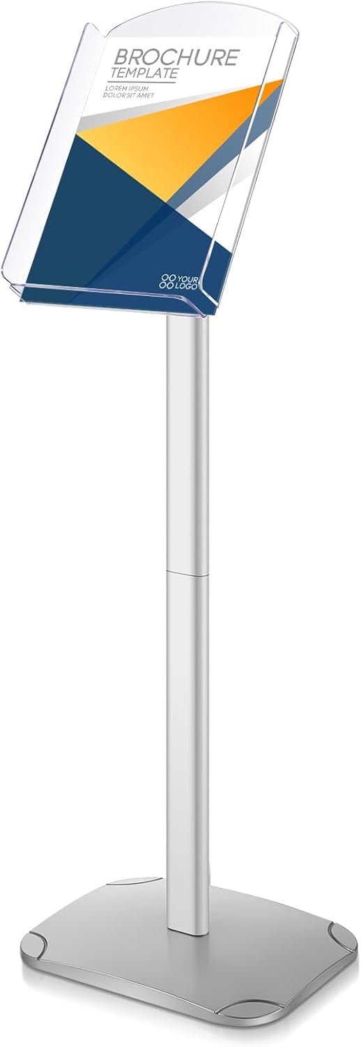 Advertising Brochure Holder Displays Stand 8.5 x 11 Inches Pedestal Poster Sign Stand for A4 Poster Acrylic Storage with Aluminum Frame Brochure Holder