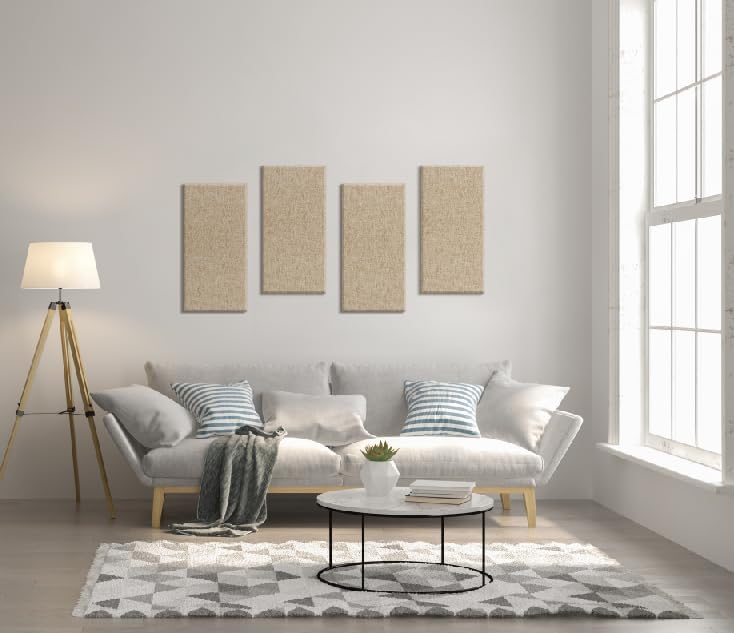 Olanglab Fiberglass Acoustic Wall Panels 4 Pack, 11.8'' x 23.6'' Sound Panels, Fabric Wrapped Sound Proof Panels for Walls (Khaki)