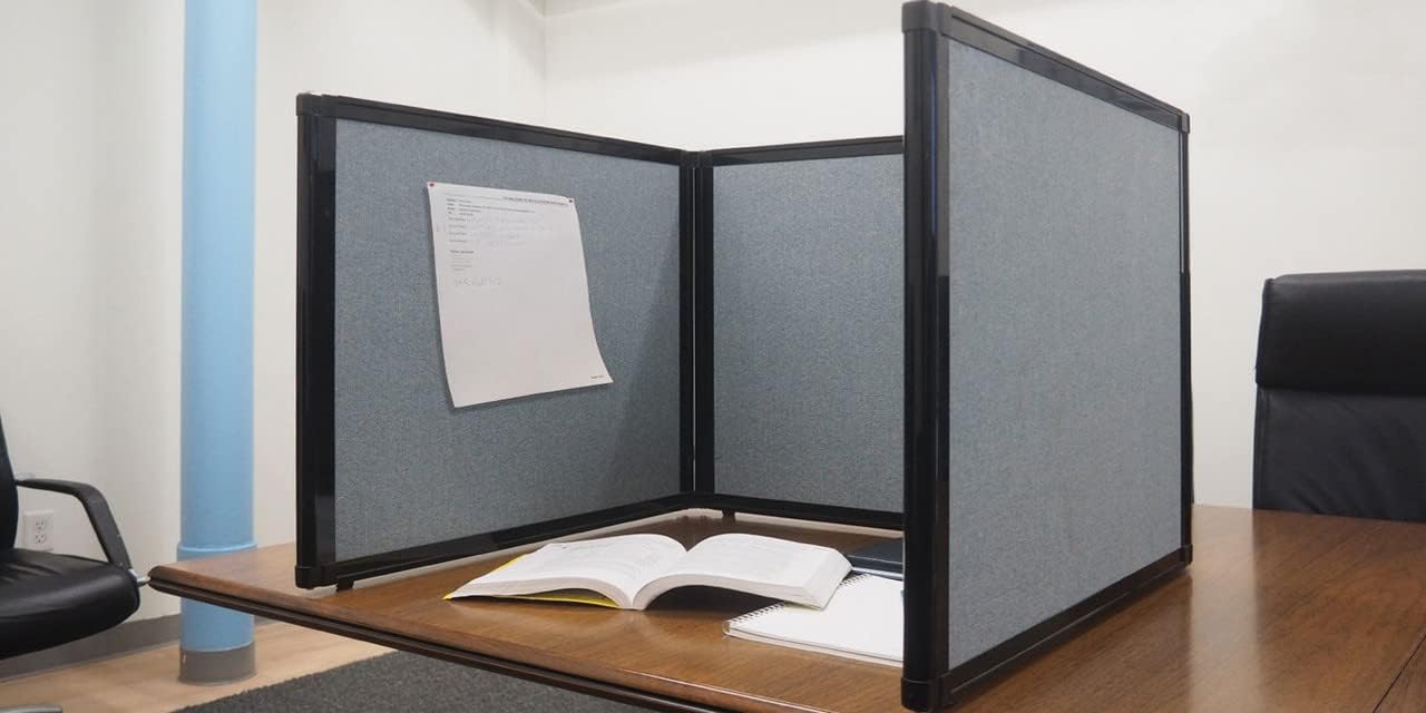 Versare Folding Tabletop Display | 3-Panel Partition | Lightweight Portable Workspace Divider | Navy Blue 99" x 36"