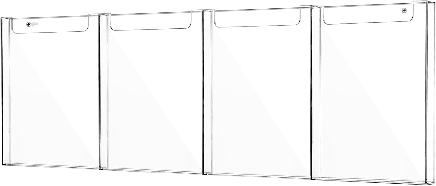 Barydat Acrylic Brochure Holder, 8.5 x 11 Inch Flyer Magazine Display Wall Mount Pamphlet Rack Clear Plastic Brochure Stand Literature Holder for Office Classroom Home (4 Pockets)
