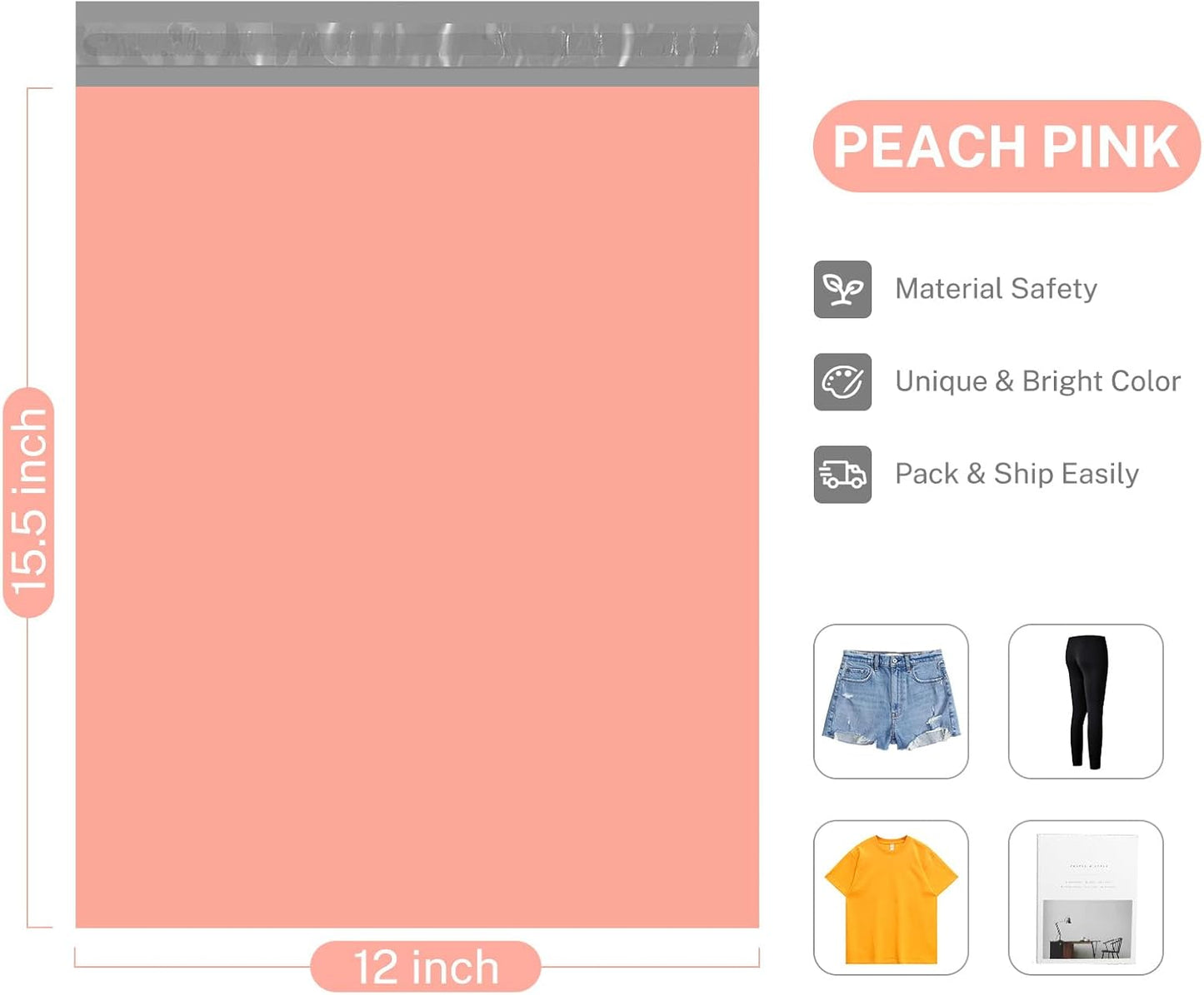 Metronic Poly Mailers 12X15.5 500Pack, Strong Adhesive Shipping Envelopes for Clothing, Waterproof Shipping Bags for Small Businesses, Flexible Mailers Poly Bags, Packages Bags Peach Pink