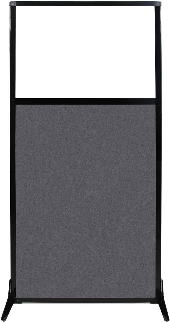 Versare Office Workstation Screen | Portable Wall Divider | Modern Cubicle | Freestanding Privacy Screen | Flexible Work Space | 1 Panel | 33" Wide x 70" Tall Dark Gray SoundSorb Panels with Window