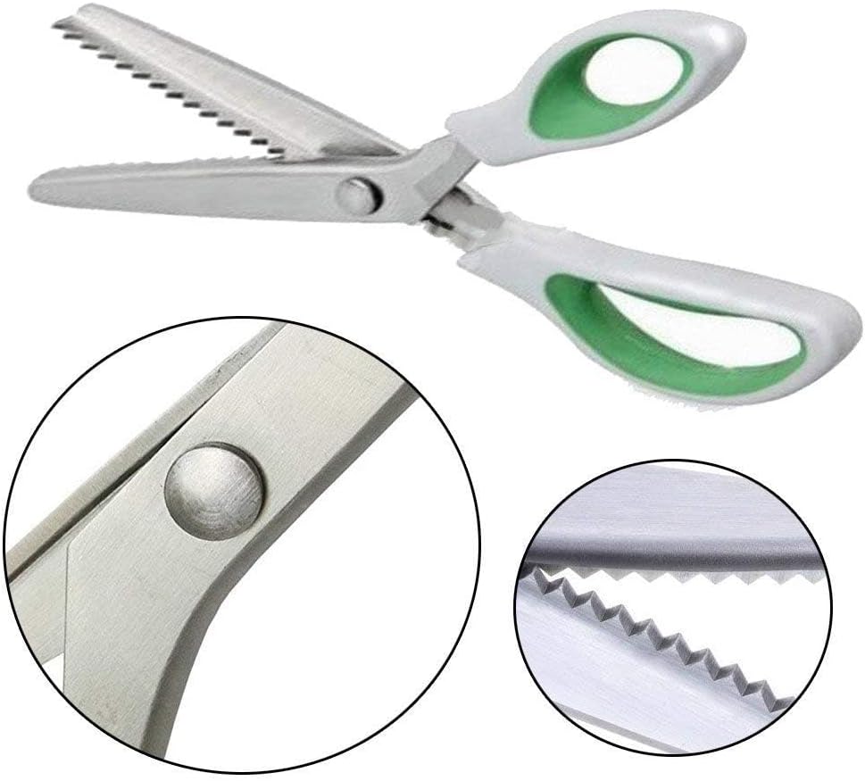 Green Pinking Shears Comfort Grips Crafts Zig Zag Cut Sewing Scissors,Professional Handheld Dressmaking