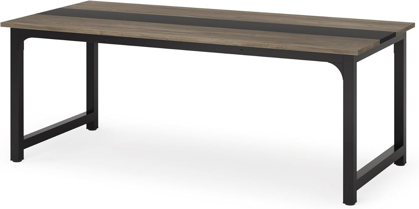 Tribesigns 70.8” Executive Desk, Large Office Computer Desk with Thicken Frame, Modern Simple Workstation Business Furniture for Home Office, Vintage Grey/Black