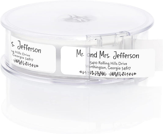 Black and White Botanical Rolled Address Labels / 500 Personalized Return Address Labels/Designer Address Stickers in Elegant Plastic Dispenser