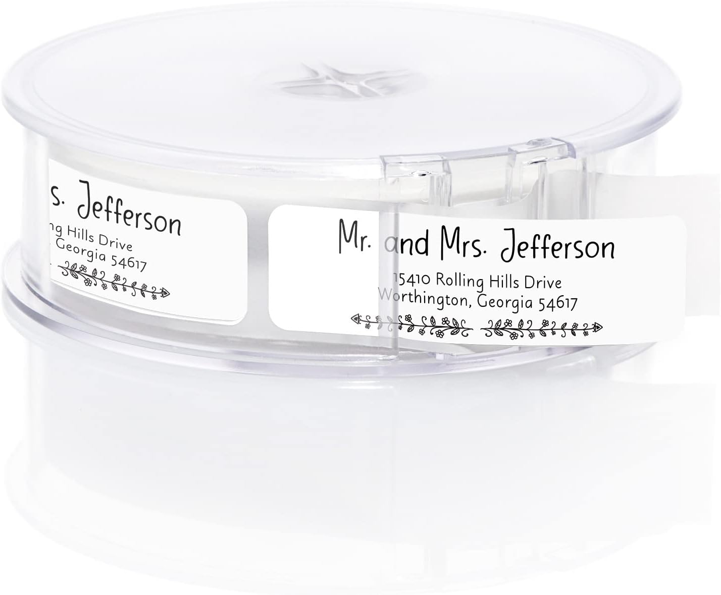 Black and White Botanical Rolled Address Labels / 250 Personalized Return Address Labels/Designer Address Stickers in Elegant Plastic Dispenser
