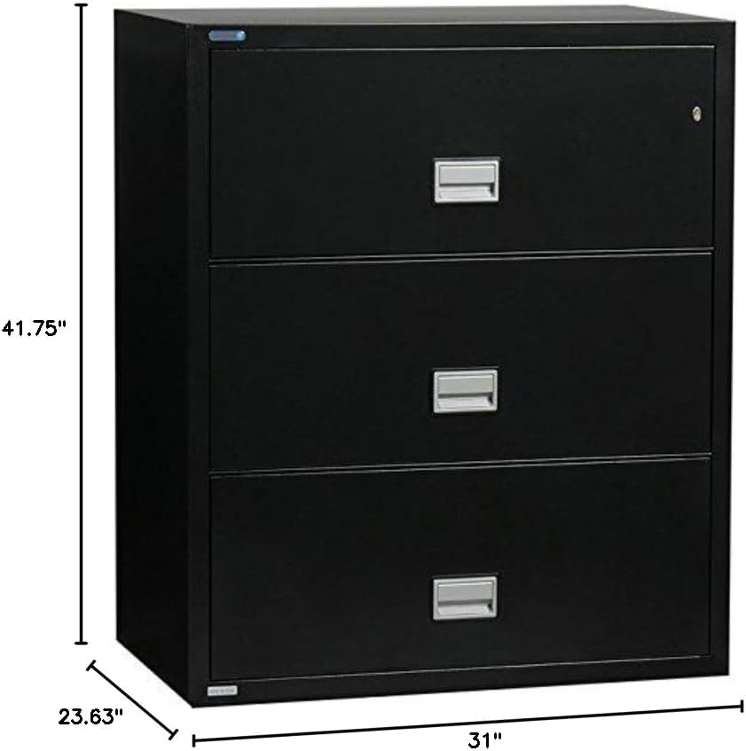 31 inch Wide 3-Drawer Lateral Fireproof File Cabinet – Legal and Letter Size Filing – Key Lock – Water Resistant – Fire Safe and Impact Rated – Black Finish – Model LAT3W31B