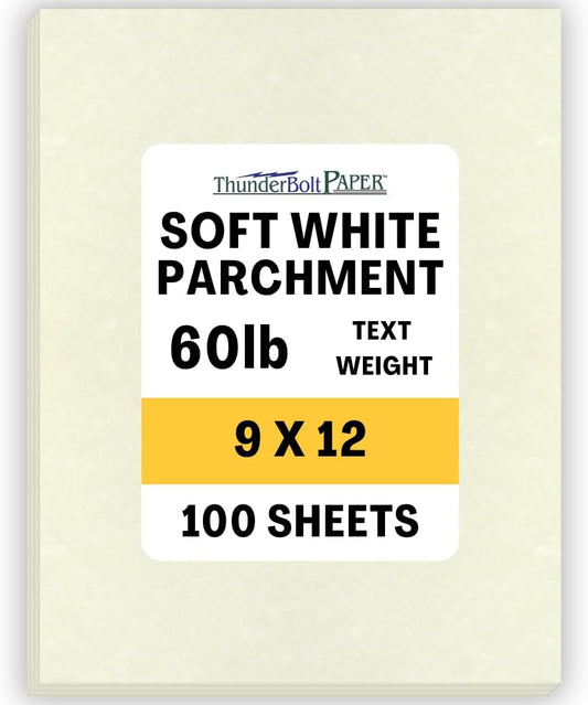 100 Soft White Parchment 60# Text (=24# Bond) Paper Sheets - 9 X 12 Inches Sketch Pad Size - 60 Pound is Not Card Weight - Vintage Colored Old Parchment Semblance