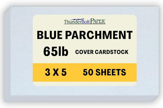50 Blue Parchment 65lb Cover Weight Paper - 3" X 5" (3X5 Inches) Photo|Card|Frame Size - Printable Cardstock Colored Sheets Old Parchment Semblance