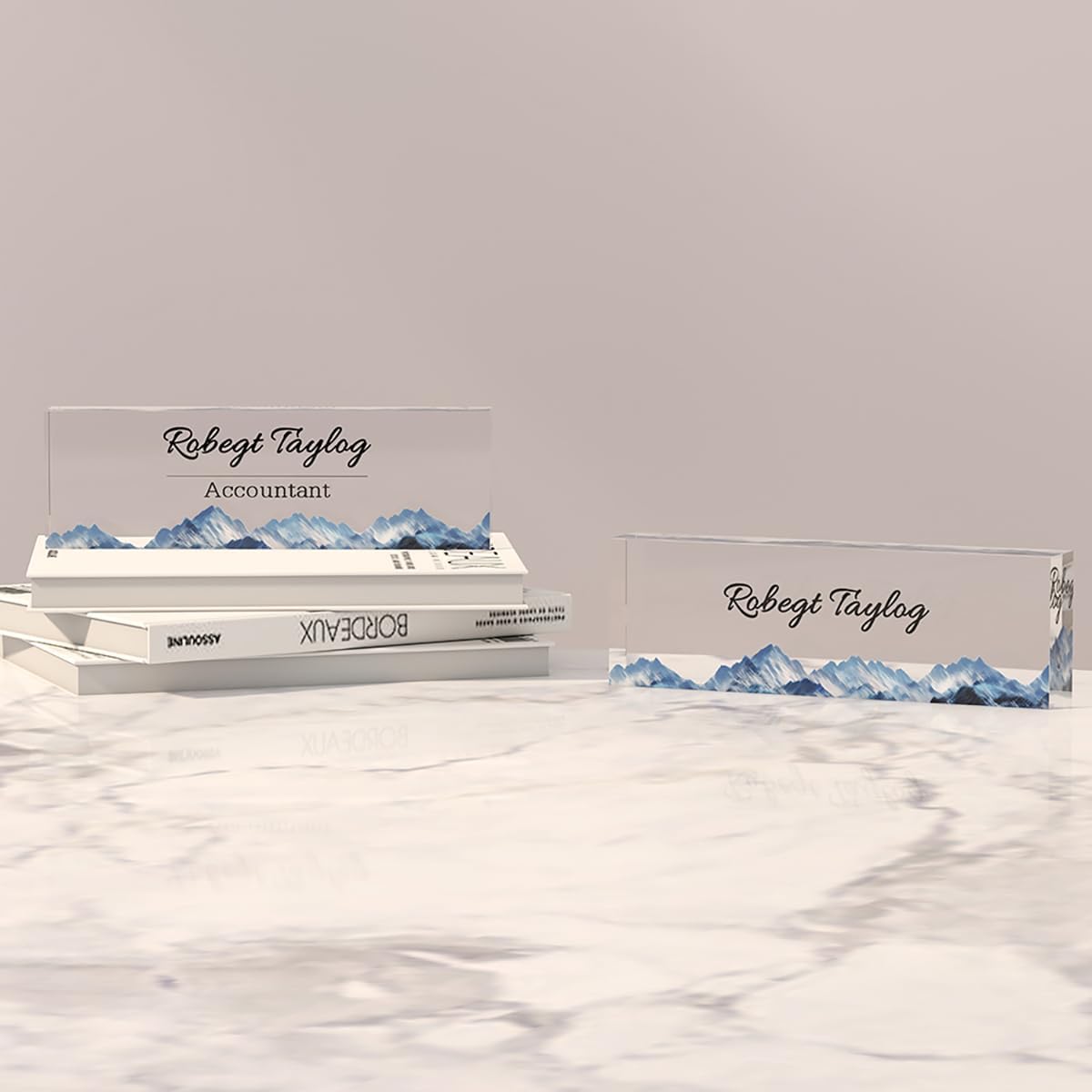 Personalized Office Desk Name Plate on Acrylic Glass - Custom Nameplate Decor, Accessories - Gift for Boss, Coworkers