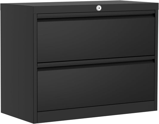 GarveeHome 2-Drawer File Cabinet with Lock, Metal Lateral Filing Cabinets for Letter/Legal Size Documents, Heavy Duty File Storage for Home Office, Black