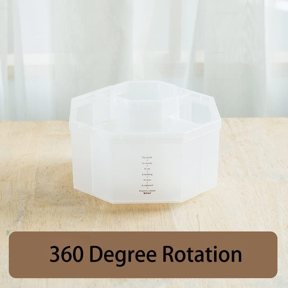 Desk Organizer, 360-Degree Rotating Multi-Functional Pen Holder, 5 Compartments Desktop Stationary Organizer, Home Office Art Supply Storage Box Caddy (Semitransparent)