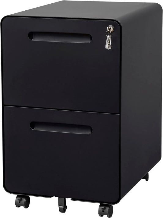2 Drawer File Cabinet with Lock and 4 Keys, Mobile Metal Filing Cabinet, File Cabinets for Home Office, Under Desk, Pre-Assembly, File Drawer, Letter/Legal/A4 Hanging File Folders