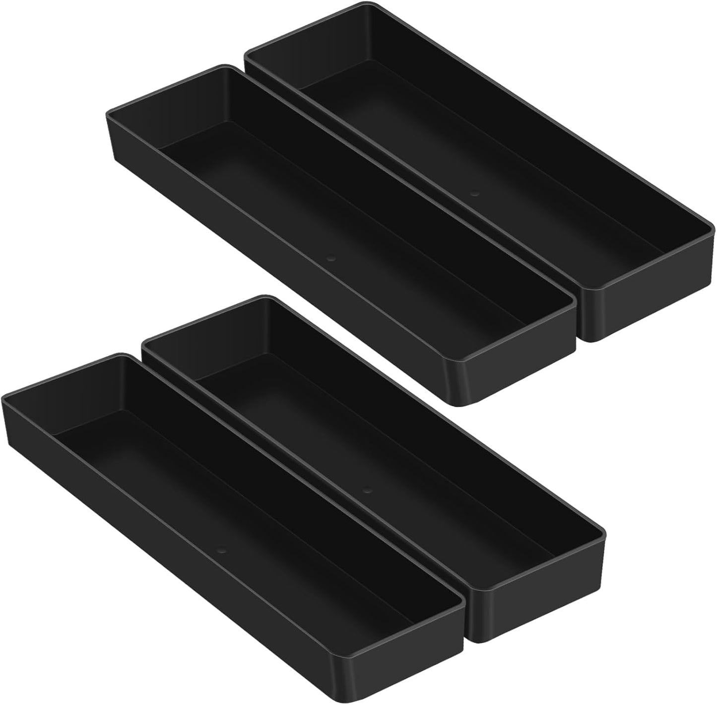 Teling 4 Pcs 4 Piece Large Black Rectangular Desk Organizer Set, Half Accessory Tray, Plastic Tabletop Organizer for Office, Home, or Study, Dimensions: 9.45 x 2.95 x 1.38 Inches