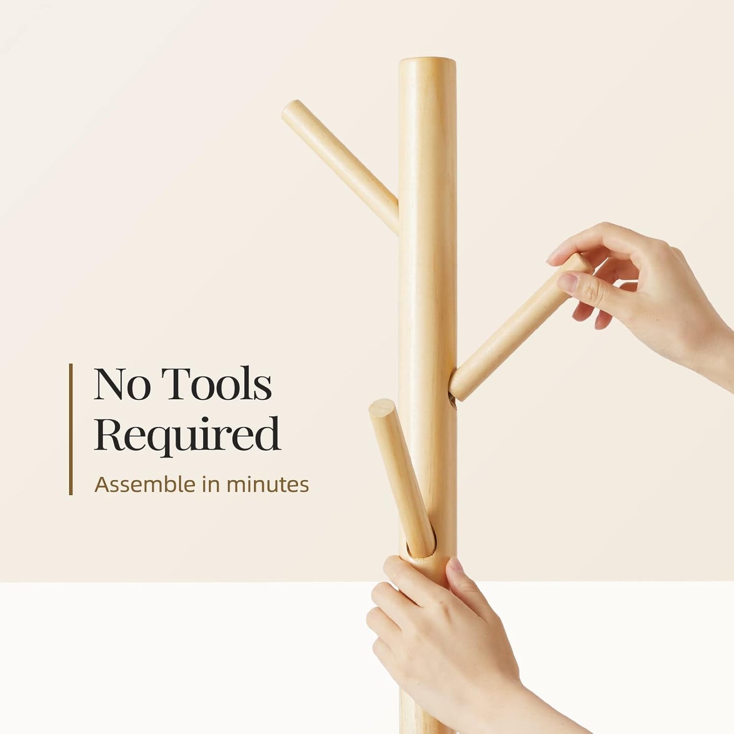 Pipishell Coat Rack Sturdy Wooden Coat Rack Stand, Adjustable Coat Tree, Free Standing Tree Hanger with 4 Sections & 8 Hooks, for Home/Bedroom/Office/Hallway/Entryway