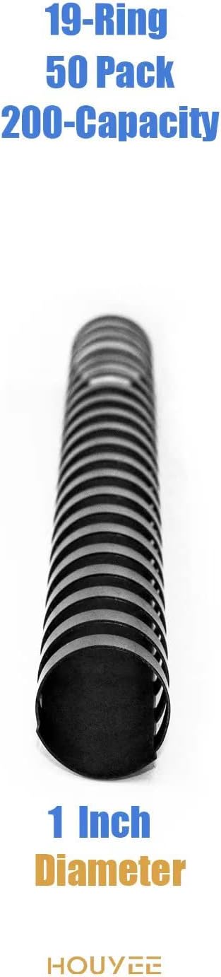 HOUYEE 50Pack 1 Inch Plastic Binding Comb 19 Ring,200 Sheet Capacity, Letter Size Black Comb Binding Spines