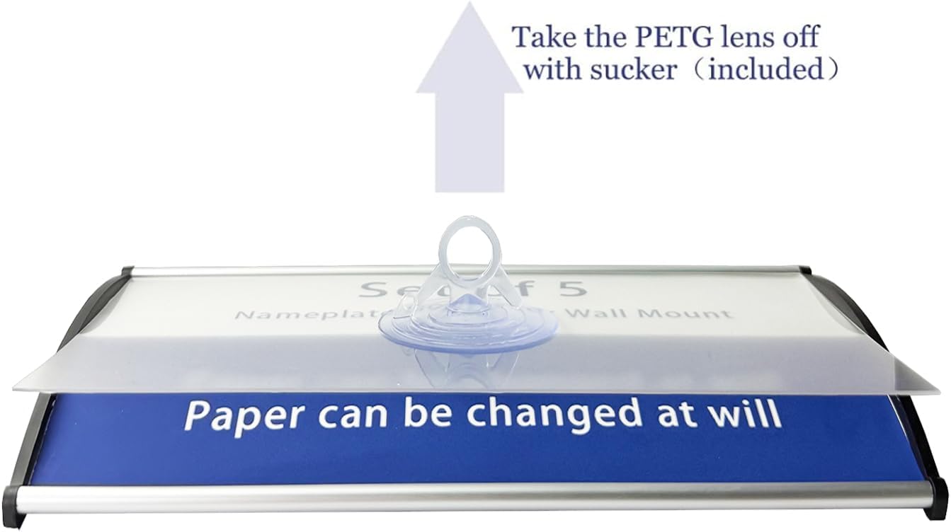 Set of 5 Curved Name Plate Holder 8" x 4" Wall Mount Office Business Door Sign Holder Aluminum Sturdy Office Sign Frame with Adhesive Tape Film for Business Cubicle Custom Display - Silver