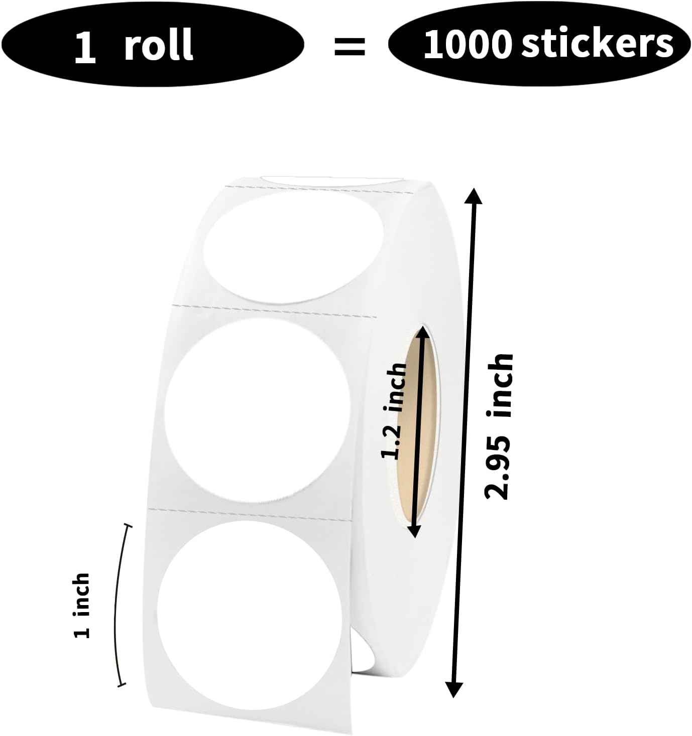 1 Inch White Round Thermal Sticker Labels, Self-Adhesive Circle Direct Thermal Label, Multi-Purpose Roll Sticker with Perforation Line（ 1000 Labels, 1 Roll ）