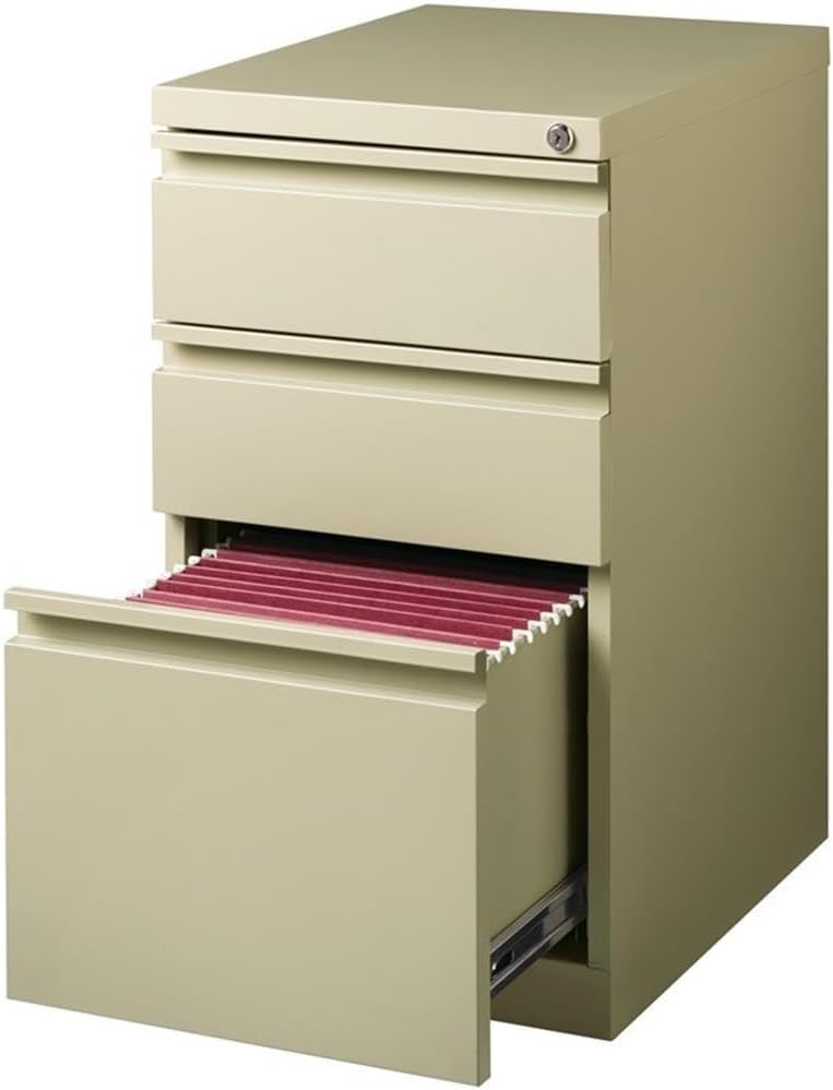 BOWERY HILL 20" D Metal Mobile Pedestal File 3-Drawer Box/Box/File. Putty/Beige