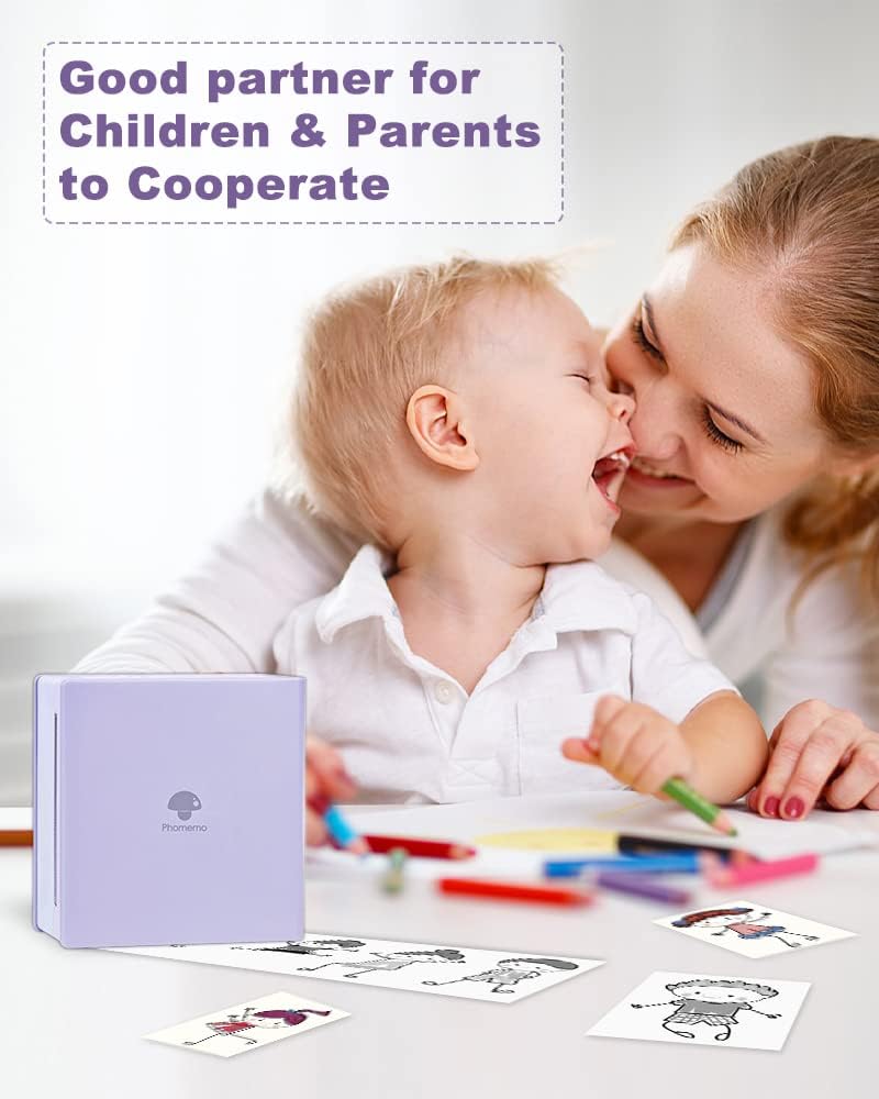 Phomemo Sticker Printer- Mini Thermal Sticker Printer Machine, Small Pocket Label Maker Instant Print for DIY Creation, Study Notes, Photos, Portable Inkless Photo Maker for Kids/Students, Purple