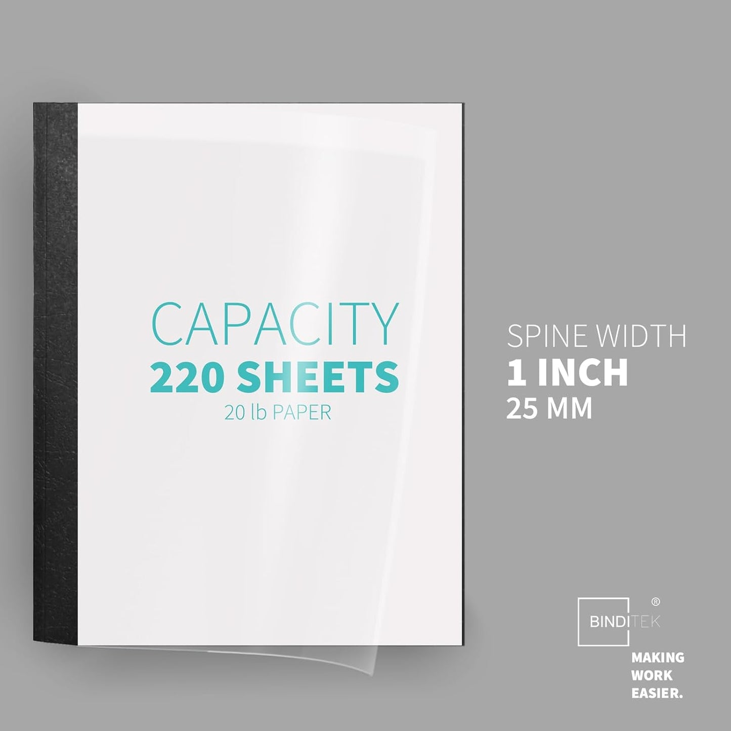 Binditek 10 Pack Thermal Binding Presentation Covers, 1 Inch Spine, Holds 220 Sheets, Ultra Clear Front Cover, Black Paper Back Cover, Letter Size, for Students and Coworkers