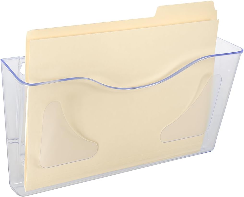 Azar Displays 250080-CLR-2PK Single Pocket Wall Mount File Holder, Clear Acrylic Vertical File Organizer for Office, Home, and School, Clear (2-Pack)