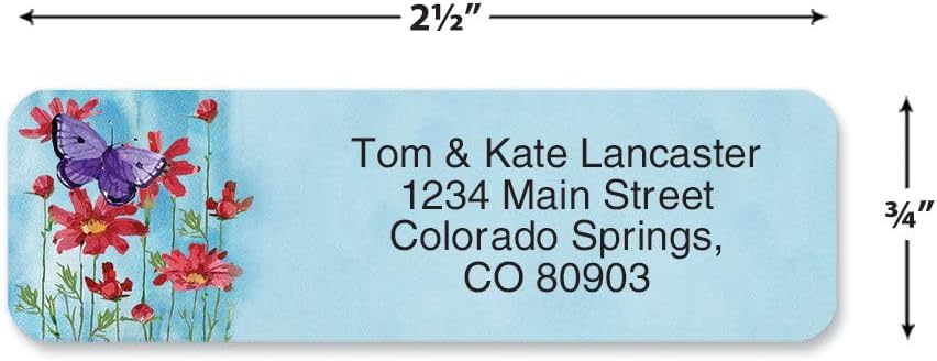 Colorful Images Floral Wings Rolled Personalized Return Address Mailing Labels with Dispenser, 5 Designs, Set of 500, Small ¾ x 2½ Inch Size, Custom Self-Adhesive Sticker Roll