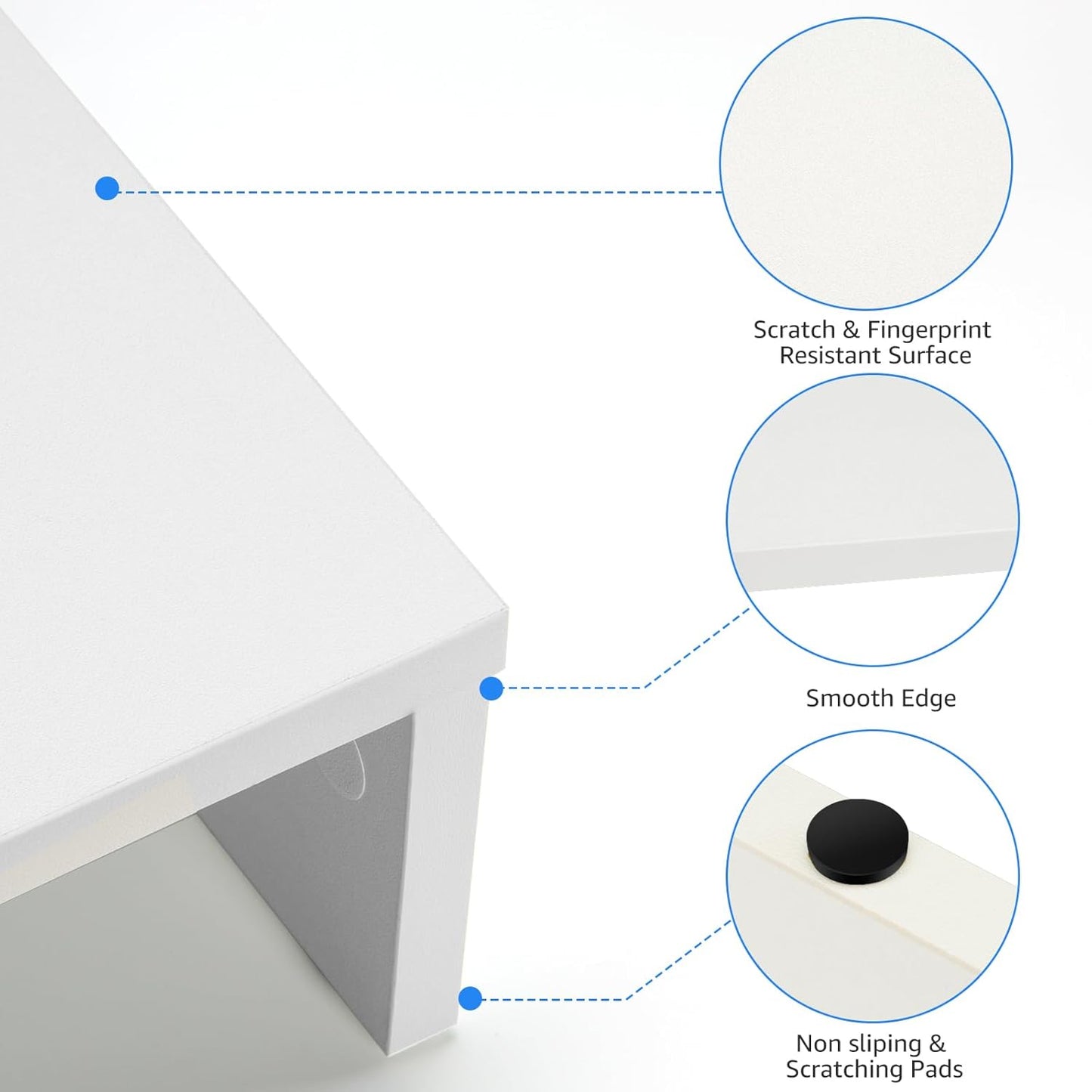 Dual Monitor Stand Riser for 2 Monitors, Monitor Stand for Desk, Adjustable Length & Swivel Angle Wooden Desktop Organizer Stand Riser with Smartphone Holder for PC Monitor Laptop, White