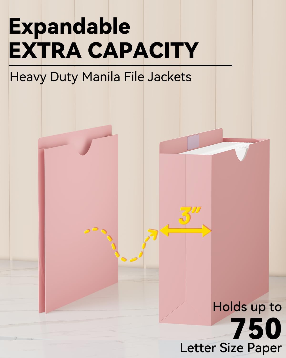 ANSOOK Plastic 3" File Jackets,Manilla Folders 8.5 x 11 Letter Size,12 Pack Expanding File Folder,Heavy Duty Expansion Pocket,Reinforced Straight Cut Tab,Morandi Color Manila Folders for Office Home