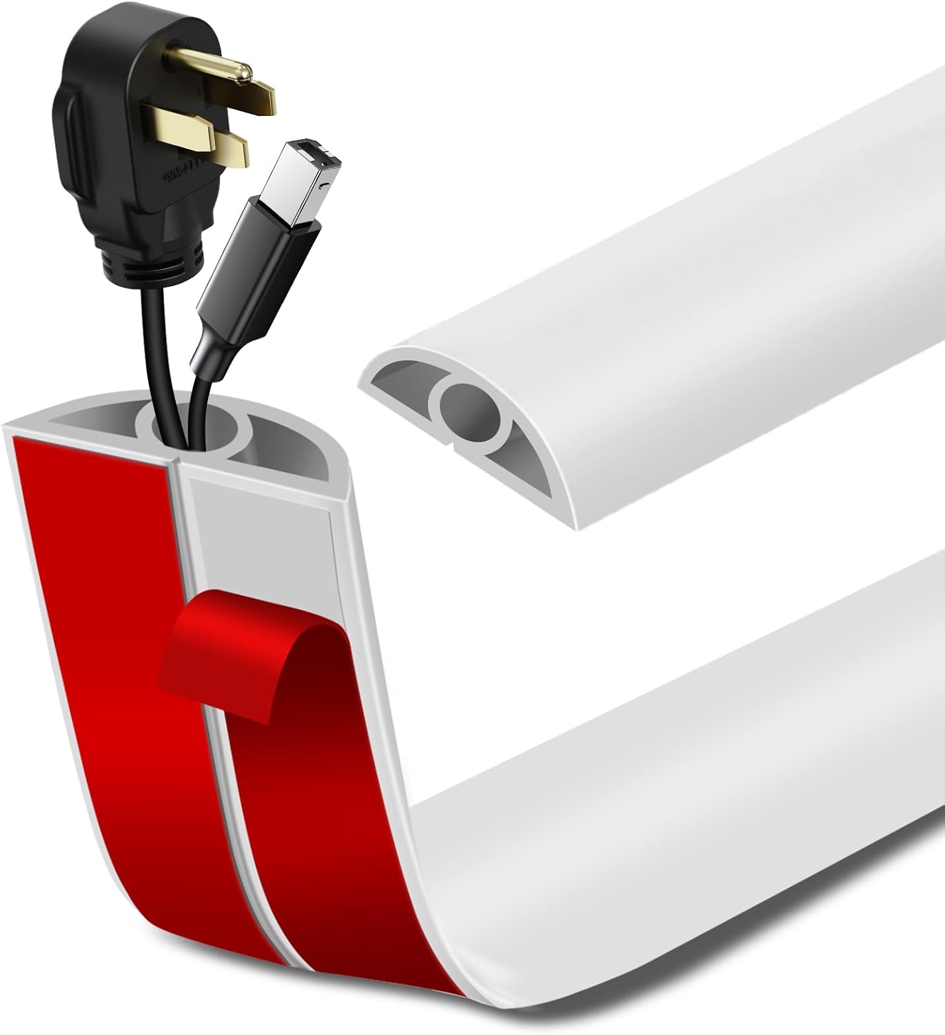 Floor Cord Cover Self Adhesive Cord Hider Floor Extension Cord Covers for Floor Power Cord Protector Cable Management Prevent Cable Trips Cable Cavity 0.32" W x 0.32" H (White, 10Ft)