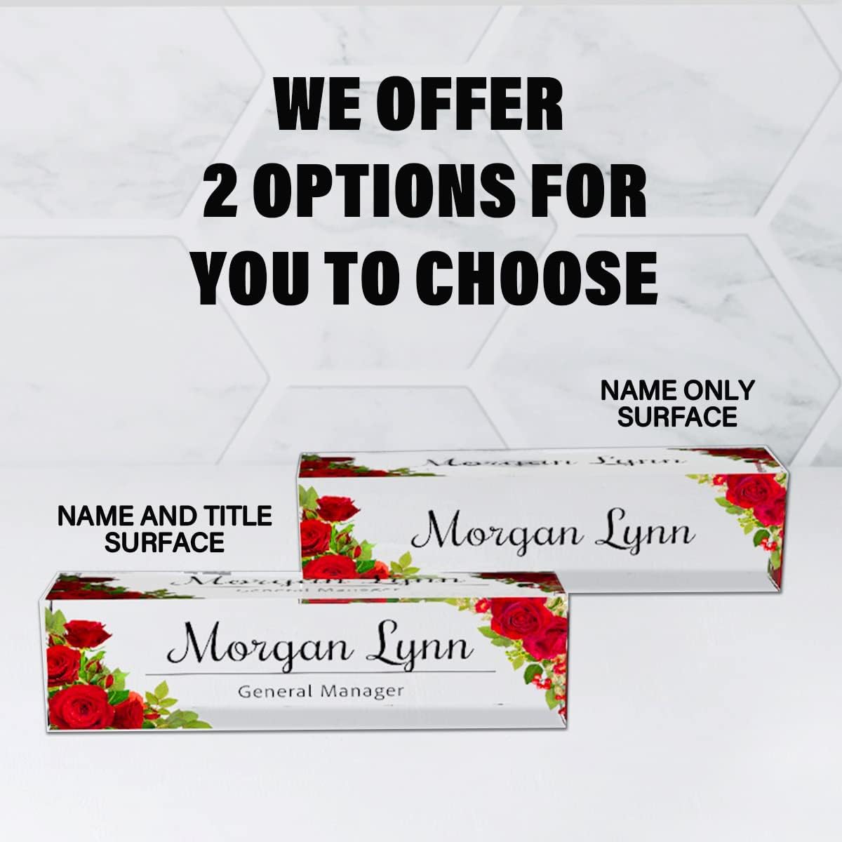 Desk Name Plate Personalized | Office Decor | Name Tags | Desk Decorations for Women Office… (Red Rose)