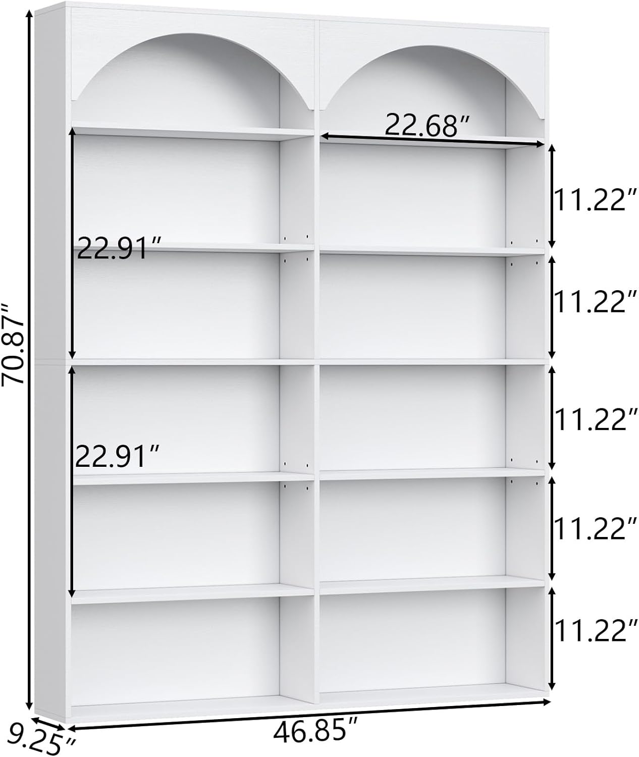 70.8’’ Tall Bookshelf and Bookcase, 7-Tier Double Wide Bookcase Modern Large Open Display Shelves with Curved Baffle for Home Office Living Room (White)